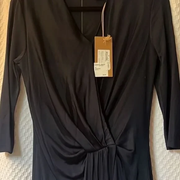 BOSS Hugo Boss Exandria V-neck Faux Wrap Midi Dress Navy long sleeve $348 - Picture 7 of 10